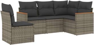 vidaXL Juego De Sof&aacute;s Jard&iacute;n Con Cojines 5 Pzas Rat&aacute;n Sint&eacute;tico Gris Vidaxl