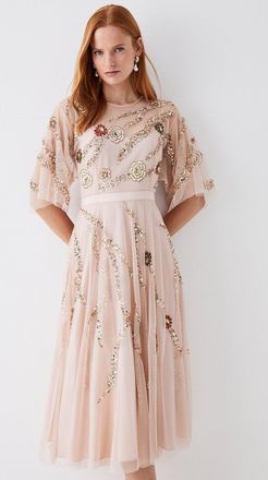 Coast Midi Dress With Hand Embellished Flowers
