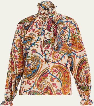 Etro Paisley Ruffle Long-Sleeve Blouse