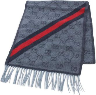 Gucci 2020s sjaal met GG=patroon en franje afwerking - Blauw