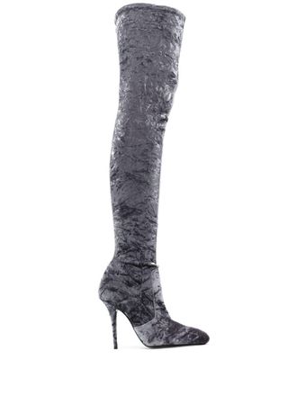 Saint Laurent Talia 110mm boots - women - Calf Leather/Calf Leather/Polyester/Fabric - 38 - Grey