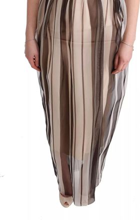 Dolce & Gabbana Beige Brown Striped Silk Sheath Womens Dress (Pre-Owned)
