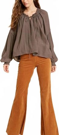 Greek Archaic Kori Midnight Hour Boho Tie Neck Top In Brownish Eggplant