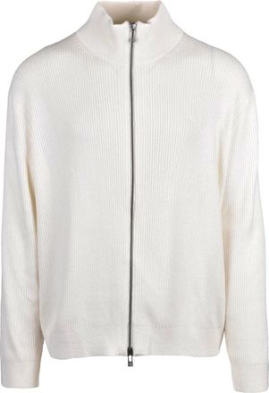 A|X Armani Exchange White Ribbed Knit Wool-Blend Zip Cardigan