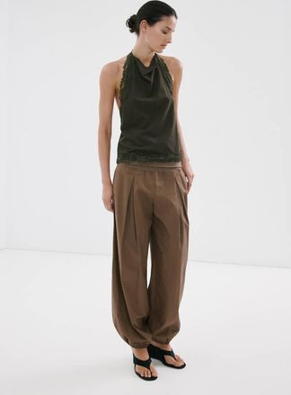 Mango Top pizzo collo halter kaki - Donna - XS - MANGO