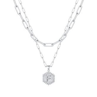 Generic Stainless Steel Hexagon Letter Initial Necklace for Women Elegant Layering Jewelry Dainty Silver Pendant Necklace Perfect for Daily Wear and Banquets 
