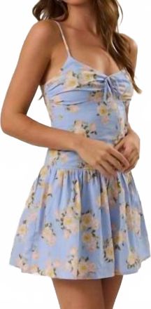 Le Lis Blanc Deux Spaghetti Strap Drop Waisted Floral Romper In Blue