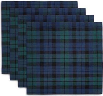 Solino Home Linen Square Placemats Set of 4, 14 x 14 Inch for Dining Table, Holiday and Everyday Table Decor - Blackwatch Plaid in Blue And Green at