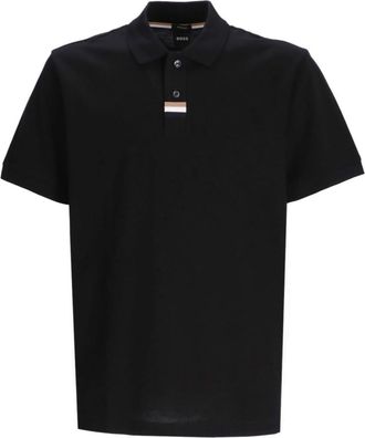 HUGO BOSS Mens Parlay 424 Pique Cotton Short Sleeve Polo T-Shirt, Black
