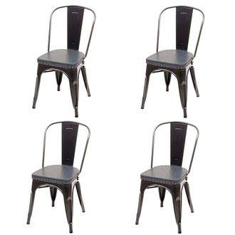 Hhg Hhg - Juego De 4 Silla De Comedor 449e, Silla De Cocina Silla, Chesterfield Metal Piel Sint&eacute;tica Industrial Gastro, Negro-gris