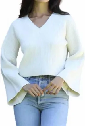 Angie V Neck Bell Sleeve Sweater In Ivory