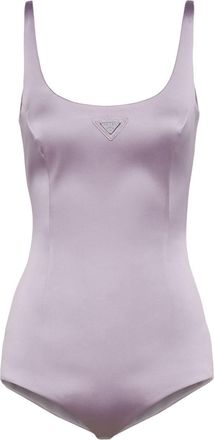 Prada triangle-logo satin bodysuit - women - Nylon - 44 - Purple