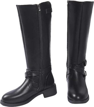 Generic Womens Round Toe Buckle Strap Over The Knee Boots Square Heel Long Shoes