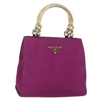 Prada Metal Handles Tote Tessuto Purple Nylon Handbag (Pre-Owned)