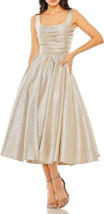 Mac Duggal Shimmering Sleeveless Square Neck A-Line Dress in Oyster at Nordstrom, Size 10
