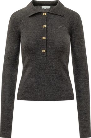 Ganni Gebreid Poloshirt - Dames - Polos - Grijs - XS - Wol - Tops