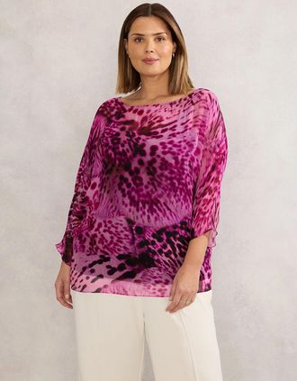 Live Unlimited London Womens Pink Animal Chiffon Print Blouse - Size: 26