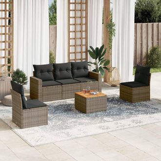 vidaXL Set De Muebles De Jard&iacute;n 6 Pzas Y Cojines Rat&aacute;n Sint&eacute;tico Gris Vidaxl
