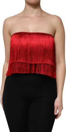 Dolce & Gabbana Womens Red Silk Strapless Fringe Crop Tube Top Elastane