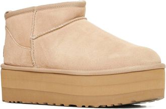 UGG Womens Ankle Boots Ultra Mini Suede Beige Calf Leather