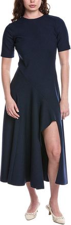 Oscar De La Renta Wave Detail Stretch Wool-Blend Maxi Dress
