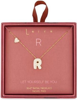 Leith Cubic Zirconia Heart & Bubble Initial Pendant Necklace in R- Clear- Gold at Nordstrom Rack