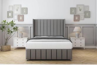 Comfort Beds Serena Dumfries Divan Base No Drawers - 54 Wingback-Footboard in Light Grey | Size: Small Single