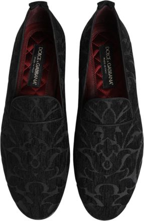 Dolce & Gabbana Black Brocade Loafers Slip On Men Dress Shoes 22+pc+pl