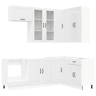 vidaXL Unit&agrave; Cucina Lucca 8 Pz Bianco Lucido Legno Ingegnerizzato Vidaxl