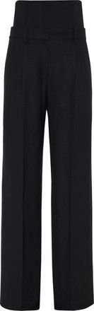 Brunello Cucinelli high-waisted tailored trousers - women - Viscose/Linen/Flax - 34 - Black