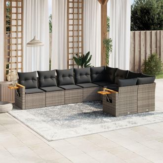 vidaXL Set De Muebles De Jard&iacute;n 9 Pzas Y Cojines Rat&aacute;n Sint&eacute;tico Gris Vidaxl