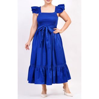 Leota Ivanna A-Line Smocked Midi Dress in Blue at Nordstrom, Size Xx-Large