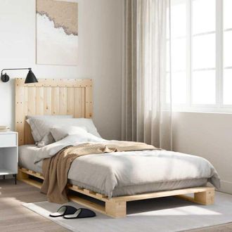vidaXL Bed Frame without Mattress with Headboard 90x200 cm Solid Wood Vidaxl