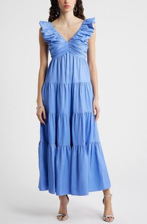 Chelsea28 Ruffle Maxi Dress in Blue Persia at Nordstrom, Size Xx-Small