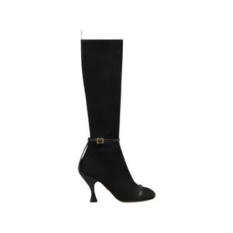 Thom Browne Schoenen, Dames, Zwart, 38 EU, Leer, Trompe LOeil 4-Bar Sandal Boot
