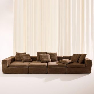 Sweeek Sof&aacute; envasado al vac&iacute;o modular de tela chenilla, 5 plazas, marr&oacute;n