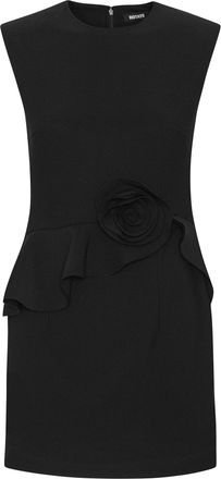 Rotate Sculptural Mini Dress with Ruffle Detail and Rose Embellishment