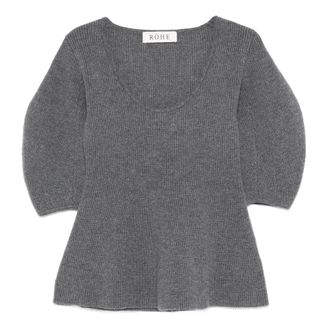R&oacute;he Round-neck Knitwear, female, Gray, Size: 2XS Ribbed Scoop-Neck Knitted Top