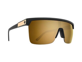 Spy Flynn 5050 Shield Sunglasses Fashion Sunglasses 25 Anniv Matte Black Gold/HD Plus Bronze w/ Gold Spectra Mirror, Grilamid Frames
