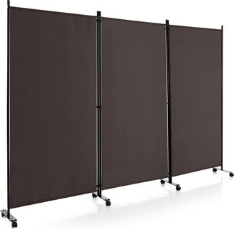 Costway Costway - Biombo De Dormitorio Separador De 3 Paneles Sobre Ruedas, Pantallas De Privacidad Rodantes De 180 Cm De Alto, Separador De Pantalla De Tela 