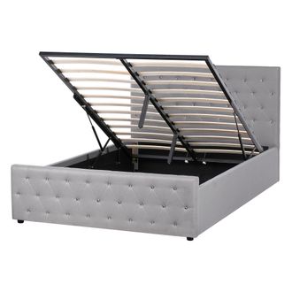 Beliani Cama Doble Tapizada En Terciopelo Gris Claro 140 X 200 Cm Con Almacenamiento Cabecero Acolchado Amiens