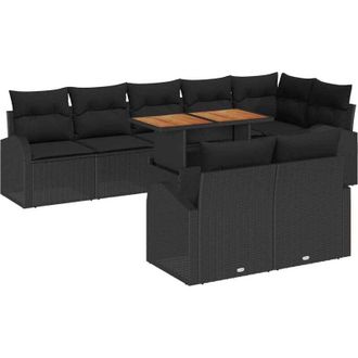vidaXL Garden Sofa Set with Storage 9 pcs Black Poly rattan vidaXL