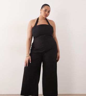 Asos Curve ASOS DESIGN Curve - Tuta jumpsuit nera allacciata al collo-Nero