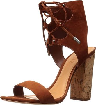 Schutz Women Cruz Gladiator Lace Up Suede Sandals With Cork Block Heel In Saddle
