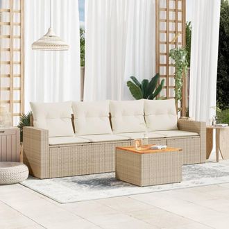 vidaXL Juego De Sof&aacute;s Jard&iacute;n Con Cojines 5 Pzas Rat&aacute;n Sint&eacute;tico Beige Vidaxl
