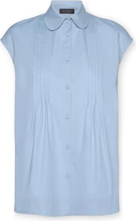 Elena Miro Gemengd katoenen shirt met plooien - Dames - Overhemden - Blauw - 6XL - Katoen - Overhemden