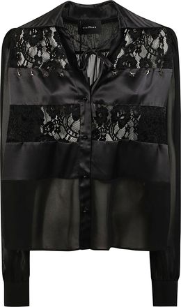 John Richmond Albis Sheer Lace-Panel Long-Sleeve Silk Shirt