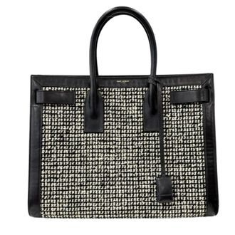 Saint Laurent Black White Canvas Leather Tote Bag (Pre-Owned)