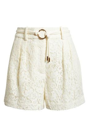 Reiss Lori Pleat Lace Shorts in White at Nordstrom, Size 10 Us