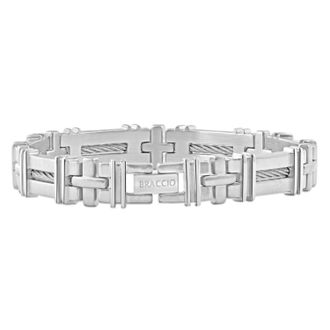 Pompeii3 Mens Polished Steel Wired 9mm Flexible Link 8 Bracelet